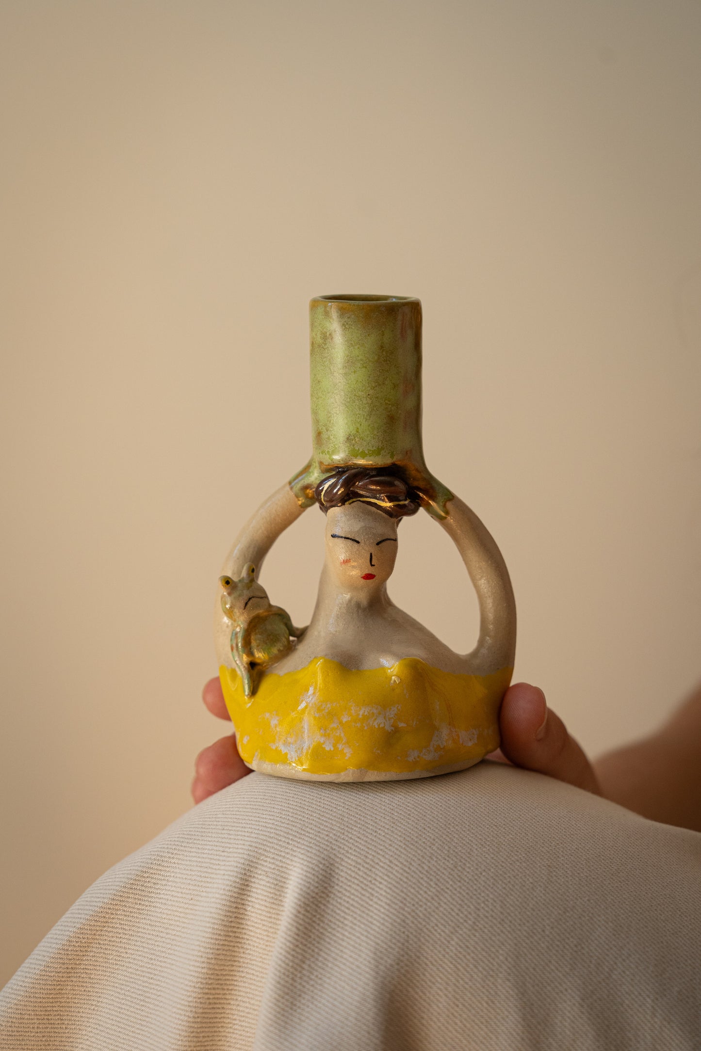 Handmade Сeramic Candle Holder - The Moss Frog
