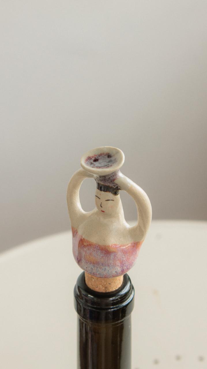 Decorative Ceramic Wine Stopper - Marble Pink & Purple Woman