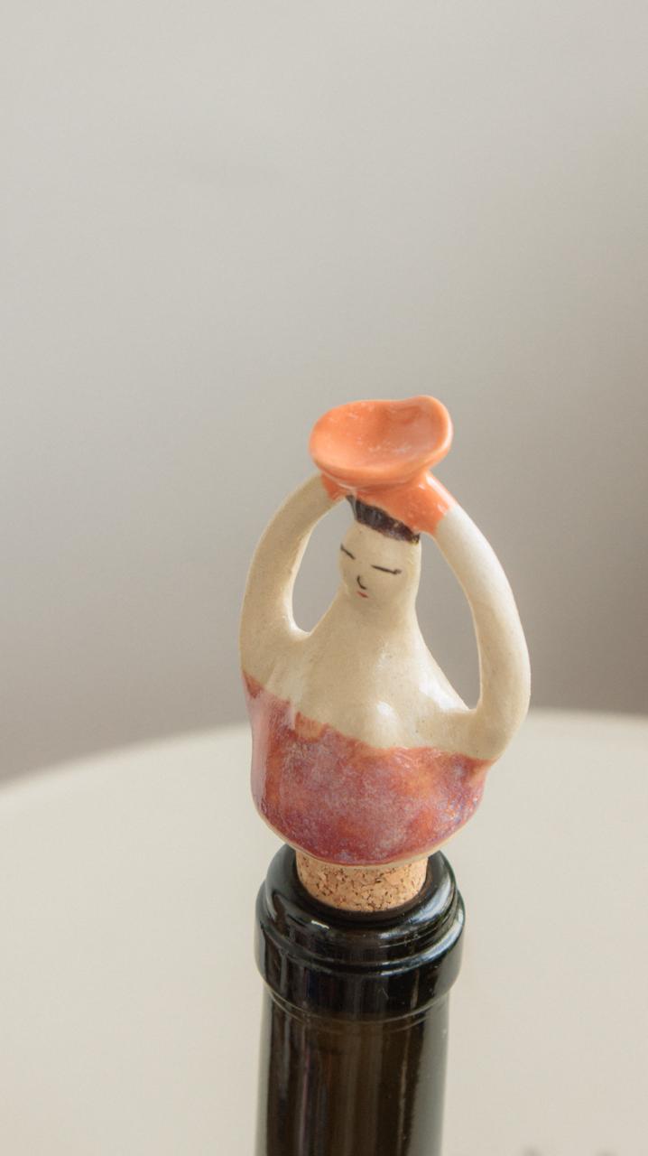 Decorative Ceramic Wine Stopper - Marbled Pink Woman