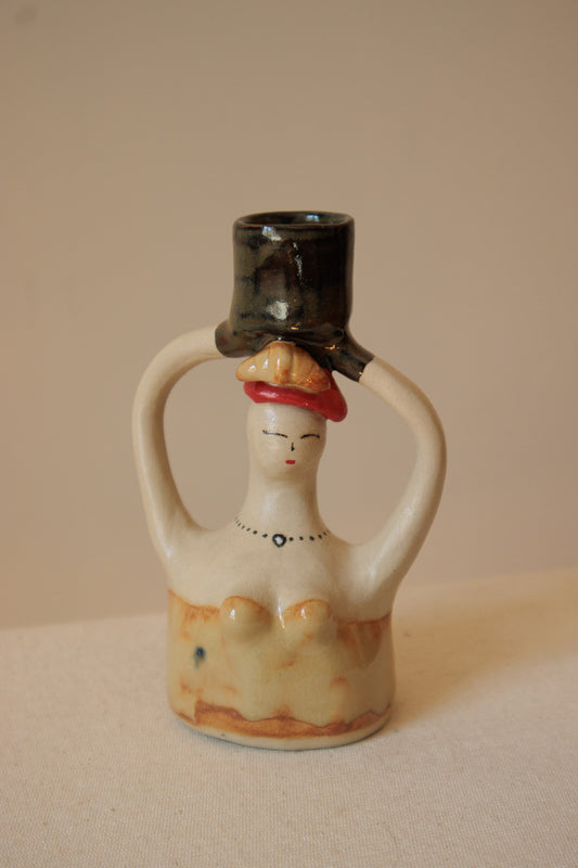 Handmade Сeramic Candle Holder - Mademoiselle Croissant