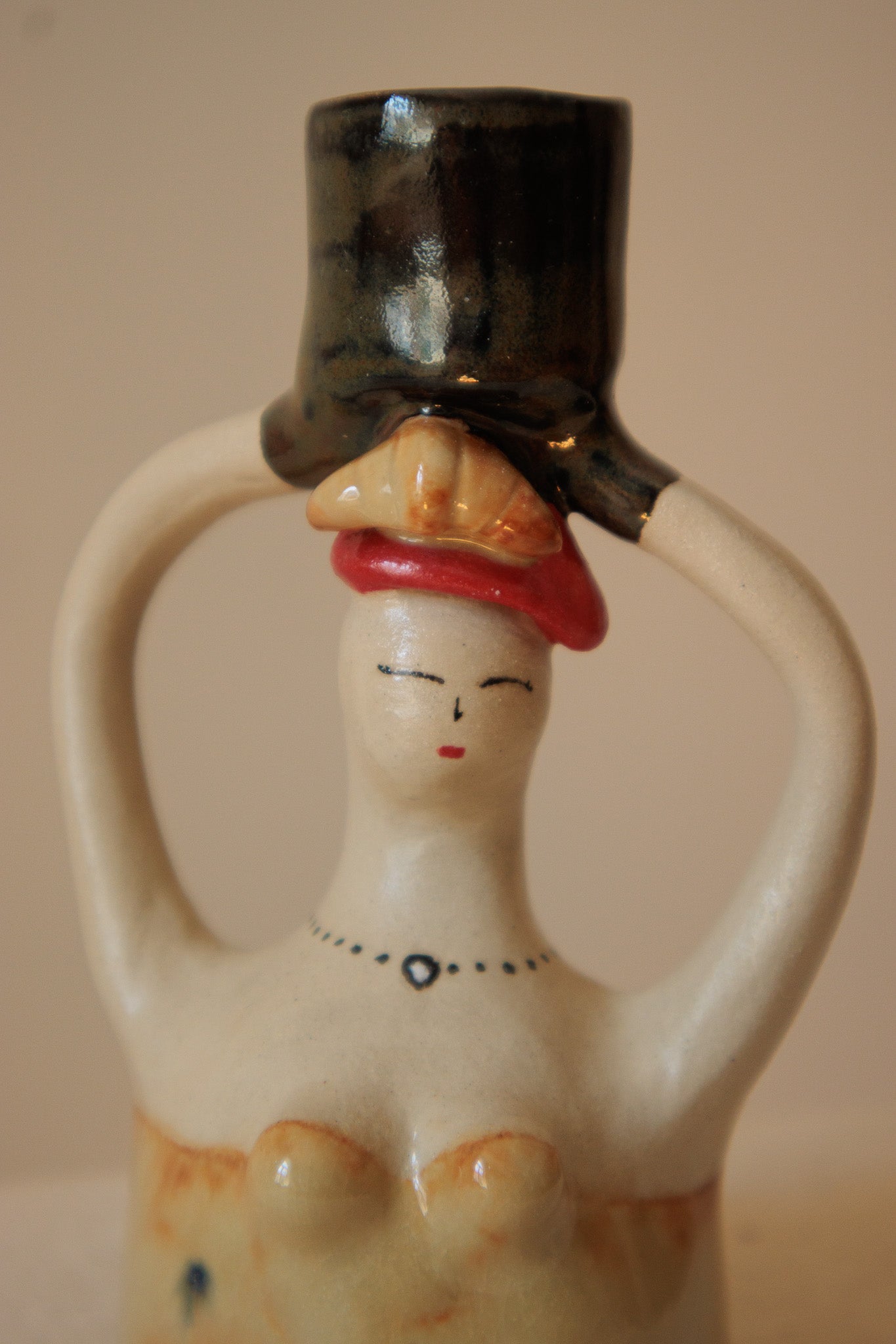 Handmade Сeramic Candle Holder - Mademoiselle Croissant