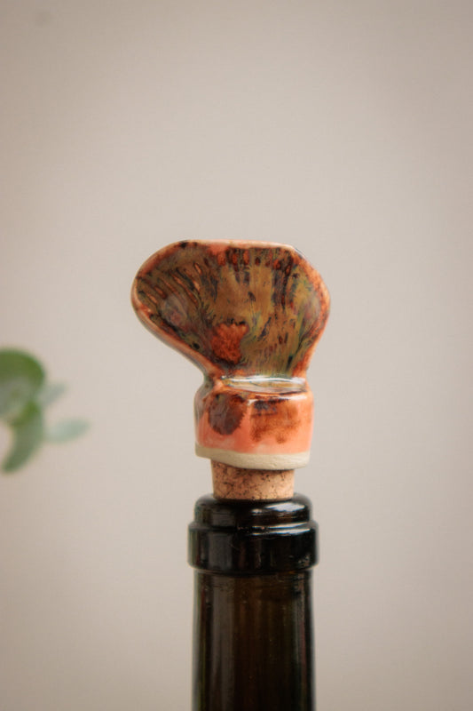 Decorative Ceramic Wine Stopper - Coral Pink with Brown Touch