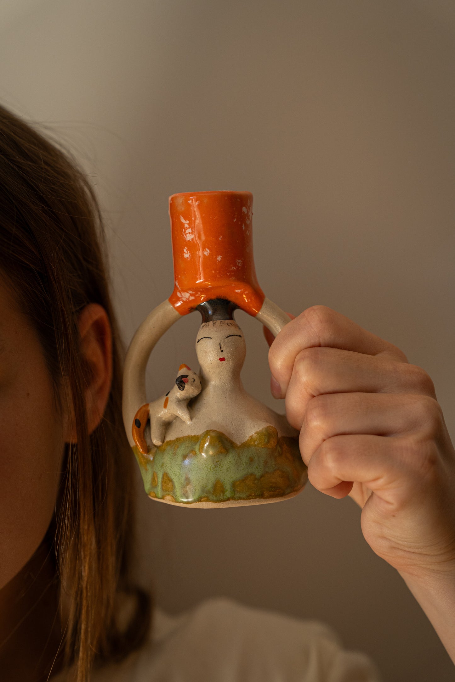 Handmade Сeramic Candle Holder - The Night Cat