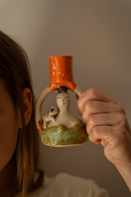 Handmade Сeramic Candle Holder - The Night Cat