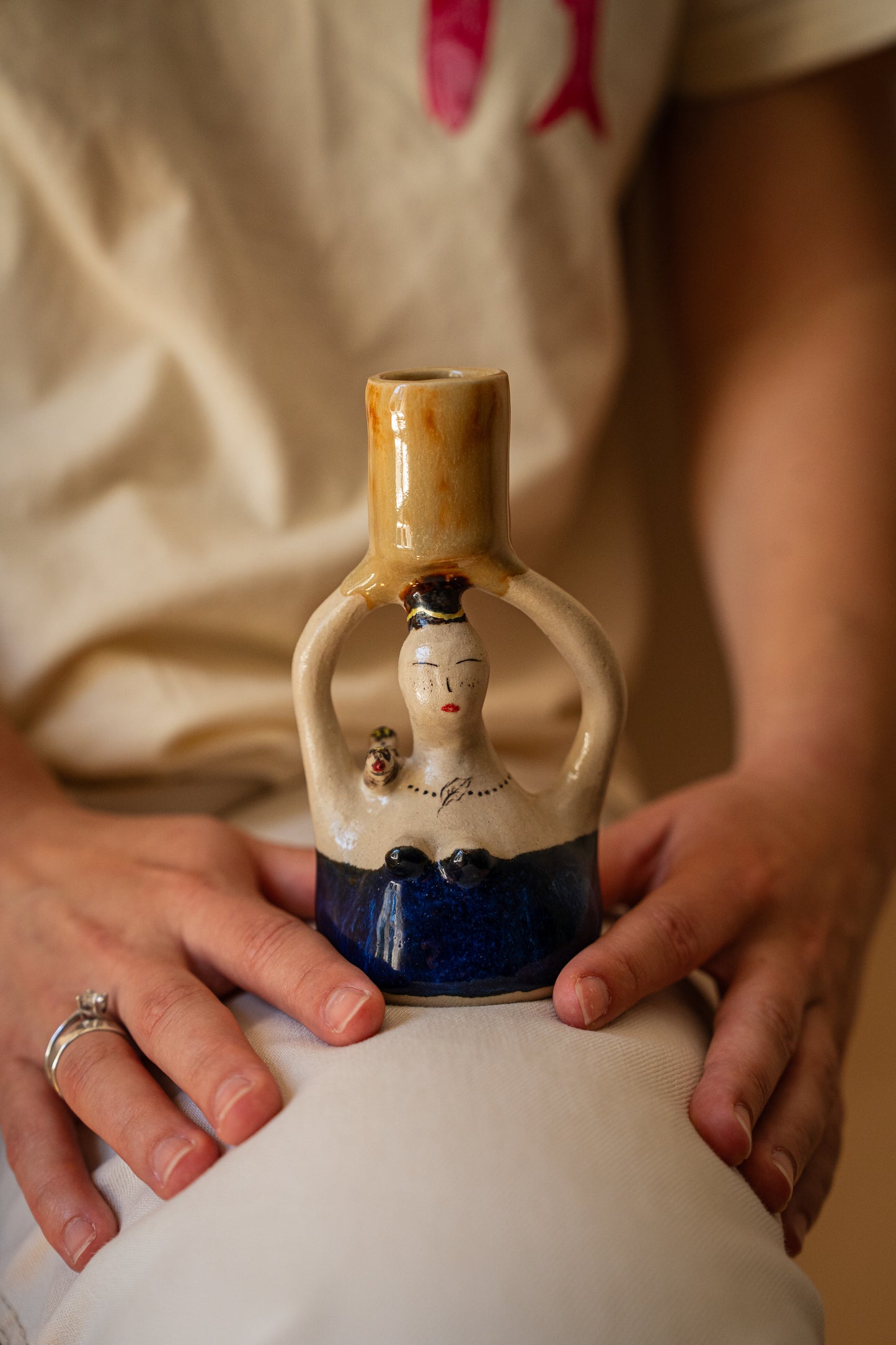 Handmade Сeramic Candle Holder - The Song Bird