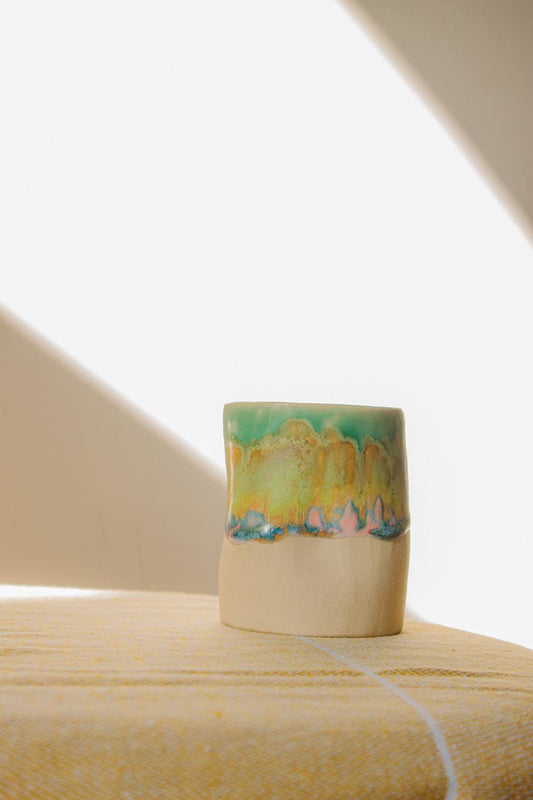 Handmade crumpled ceramic cup - "Ethereal moss", 200 ml