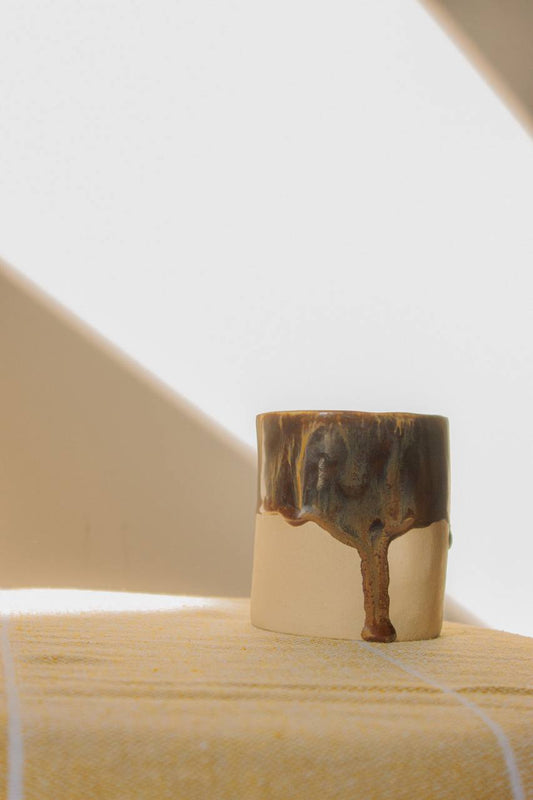Handmade crumpled ceramic cup - "Chocolate", 200 ml