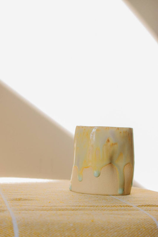 Handmade crumpled ceramic cup - "Butterscotch", 200 ml