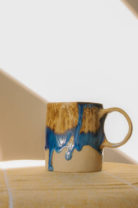 Handmade crumpled ceramic cup - "Ocean Sand", 200 ml