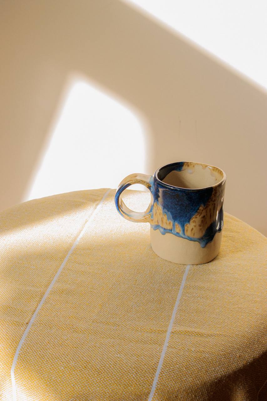 Handmade crumpled ceramic cup - "Ocean Sand", 200 ml