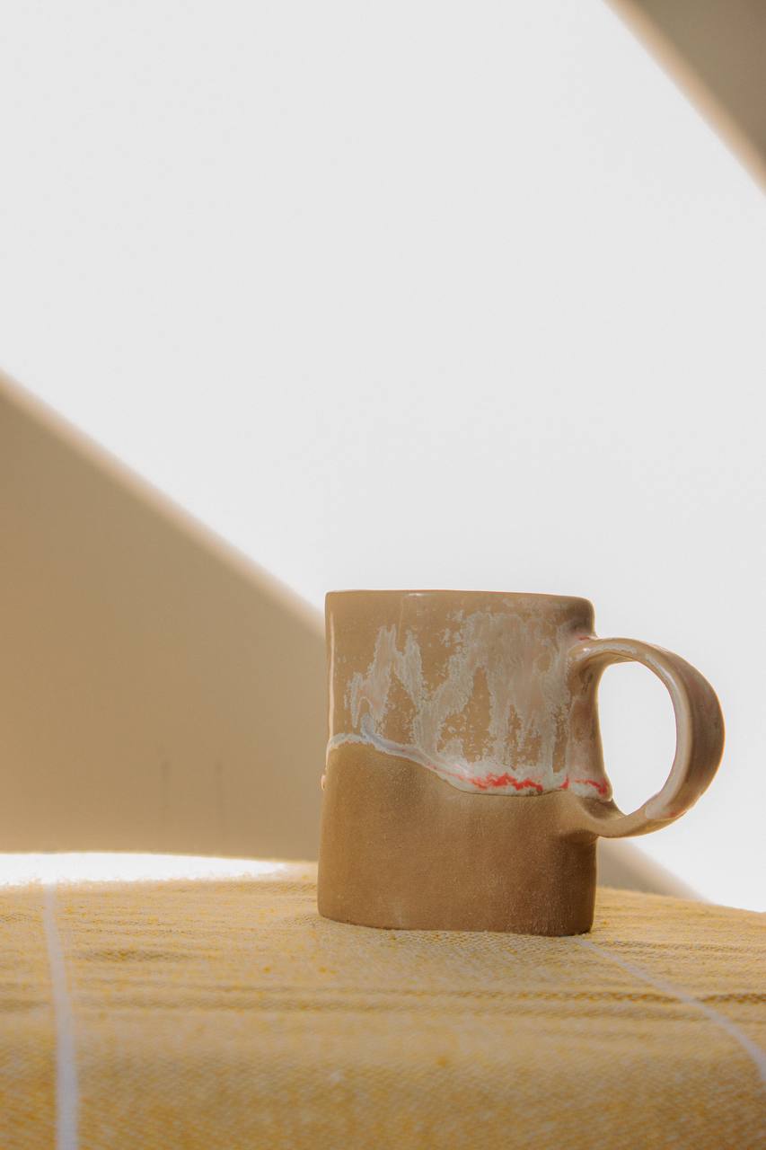Handmade crumpled ceramic mug "Rose frost" - Chocolate Clay, 120 ml