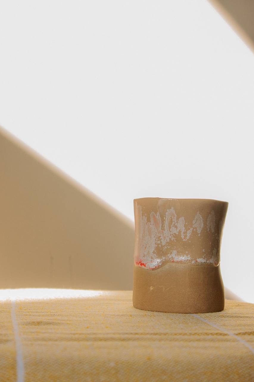 Handmade crumpled ceramic mug "Rose frost" - Chocolate Clay, 120 ml