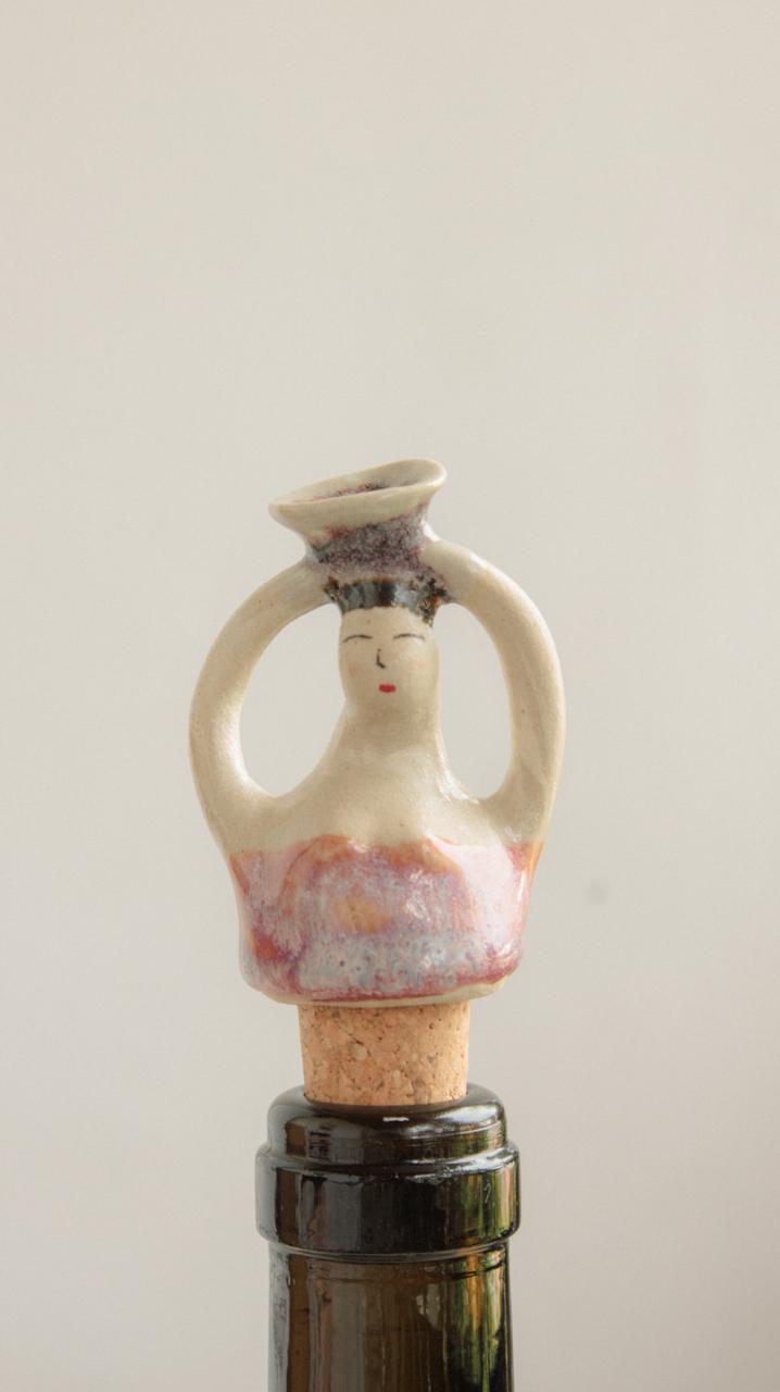 Decorative Ceramic Wine Stopper - Marble Pink & Purple Woman