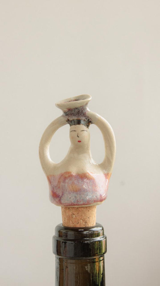 Decorative Ceramic Wine Stopper - Marble Pink & Purple Woman