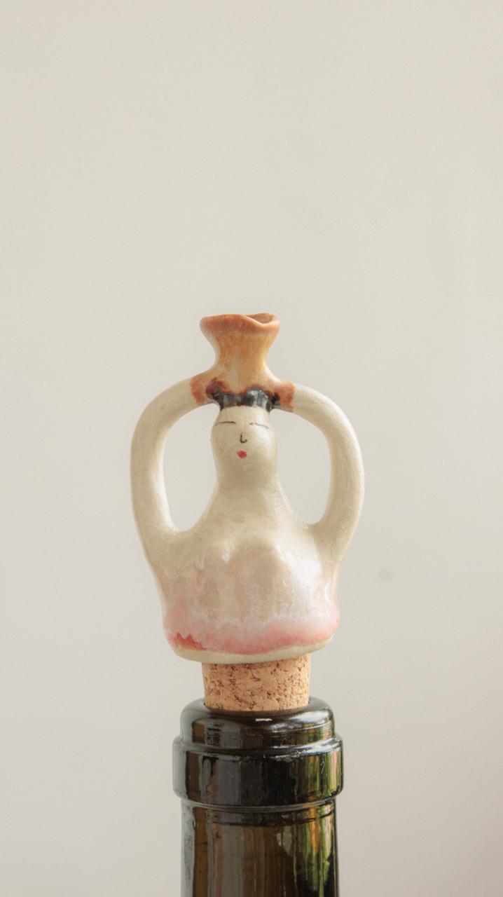 Decorative Ceramic Wine Stopper - Soft Pink Woman