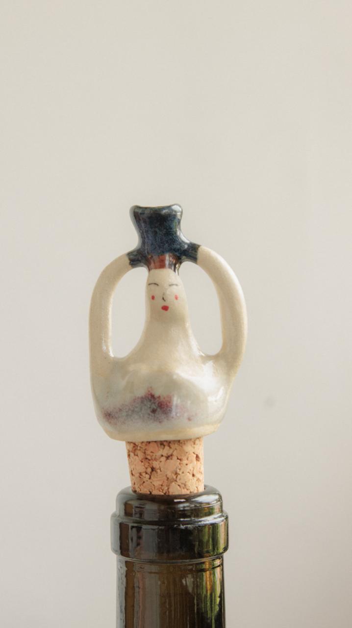 Decorative Ceramic Wine Stopper - Purple Sparkle Woman