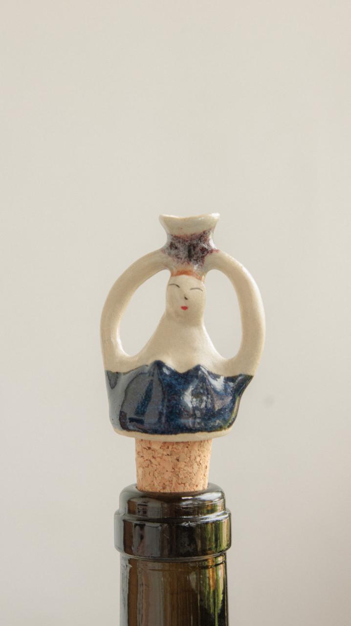 Decorative Ceramic Wine Stopper - Navy Woman