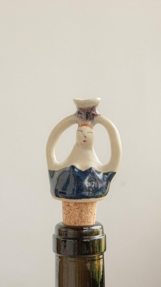 Decorative Ceramic Wine Stopper - Navy Woman