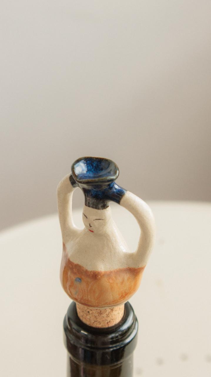 Decorative Ceramic Wine Stopper - Sand & Navy Woman
