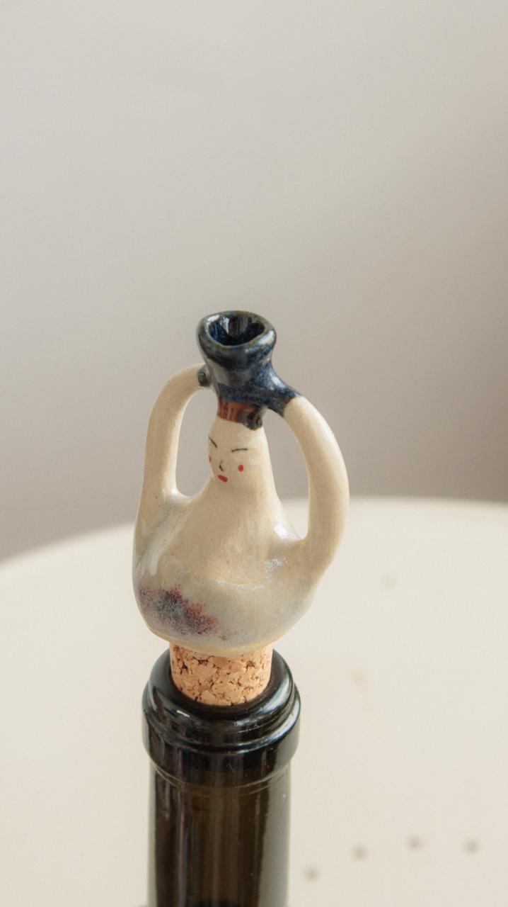 Decorative Ceramic Wine Stopper - Purple Sparkle Woman