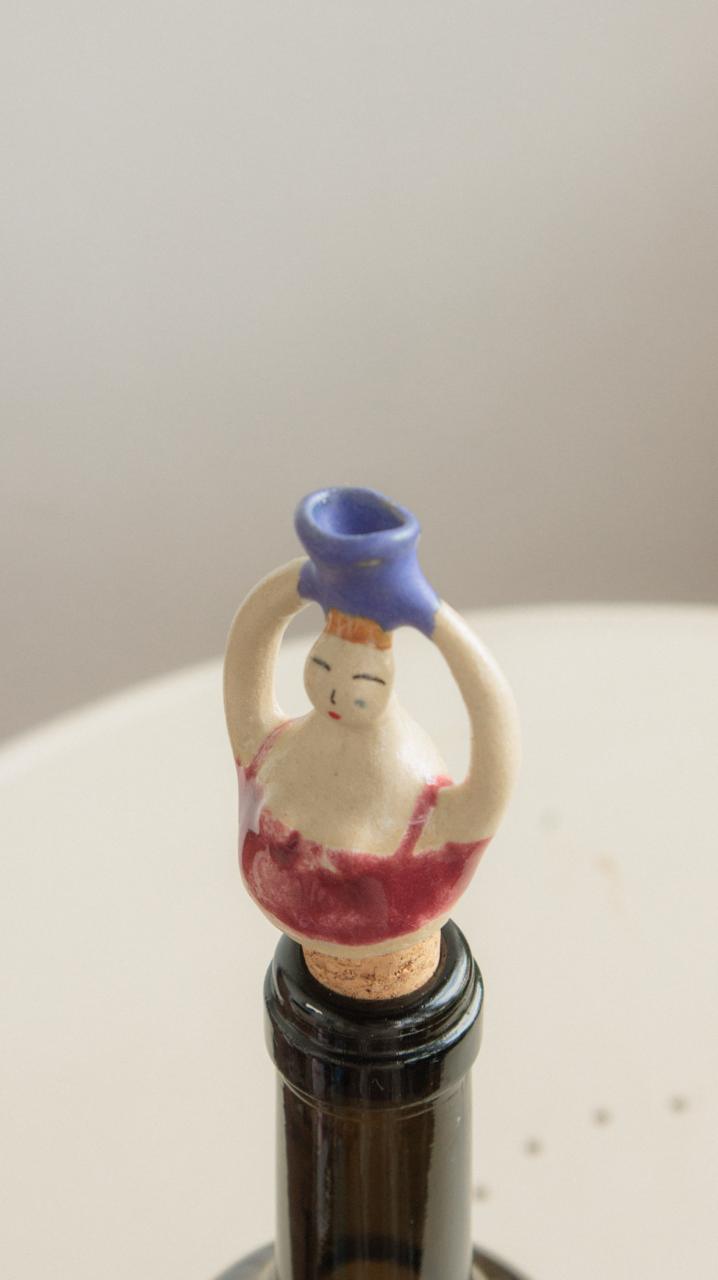 Decorative Ceramic Wine Stopper - Cherry & Sky Woman