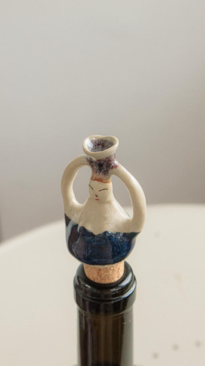 Decorative Ceramic Wine Stopper - Navy Woman