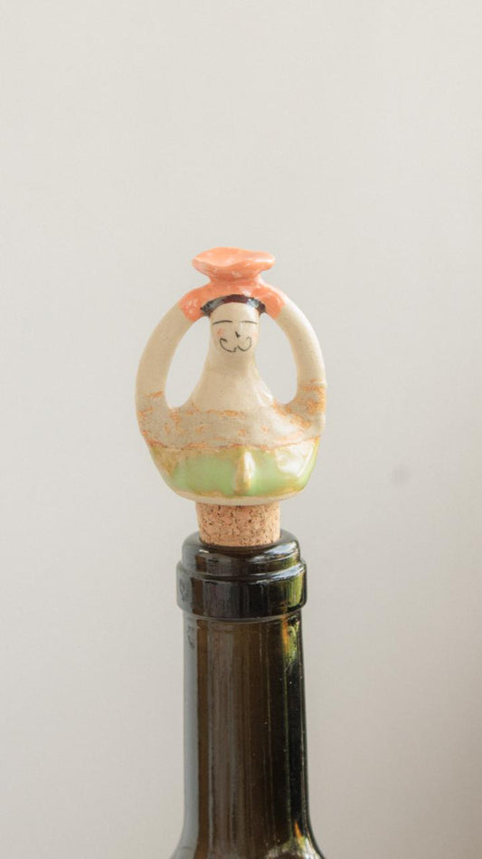 Decorative Ceramic Wine Stopper - Soft Lime Gentleman