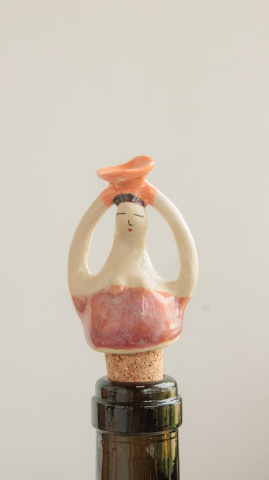Decorative Ceramic Wine Stopper - Marbled Pink Woman