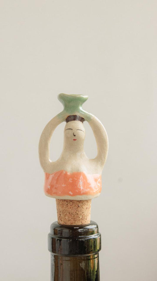 Decorative Ceramic Wine Stopper - Peach Woman