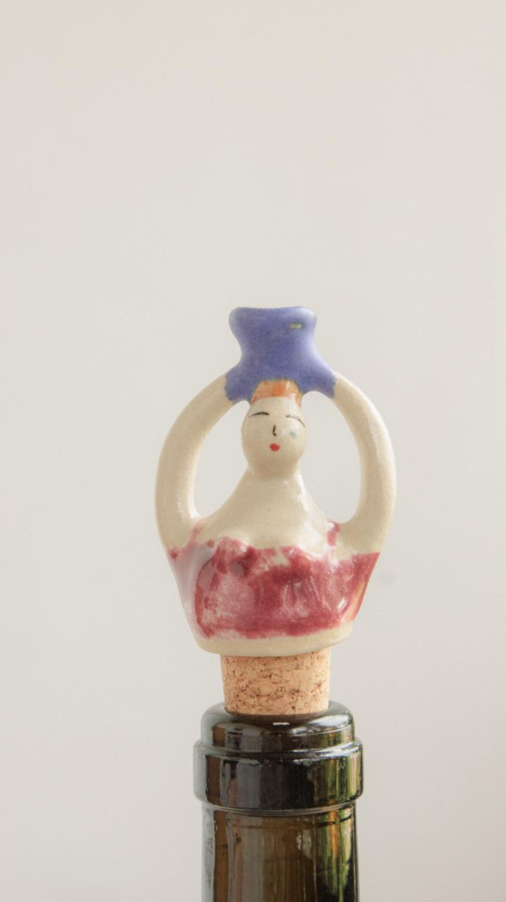 Decorative Ceramic Wine Stopper - Cherry & Sky Woman