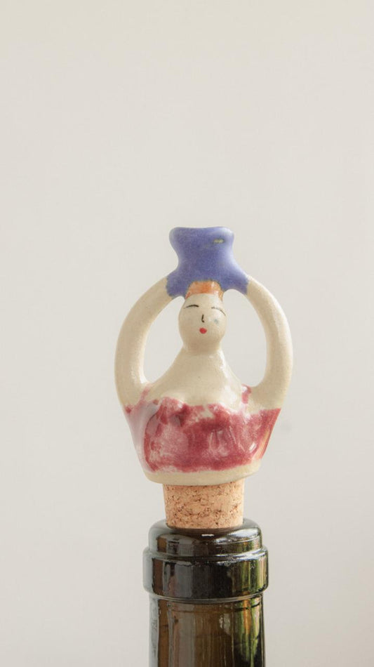 Decorative Ceramic Wine Stopper - Cherry & Sky Woman