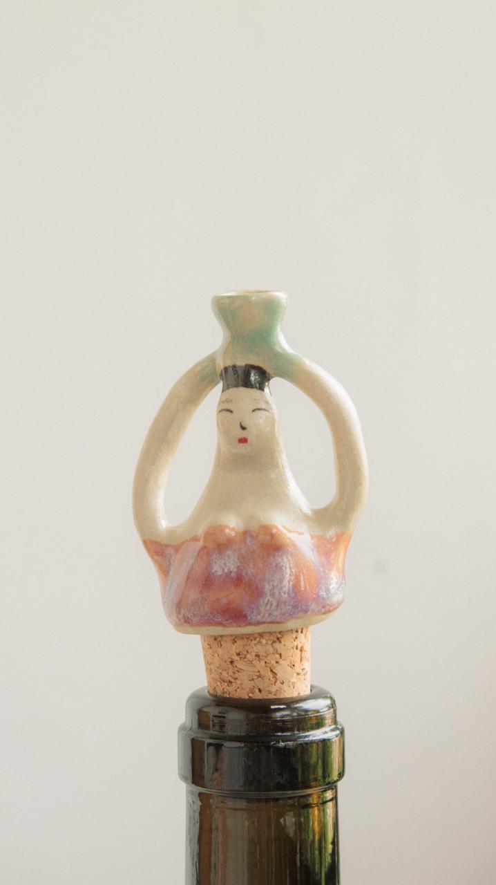 Decorative Ceramic Wine Stopper - Blush Marble Woman
