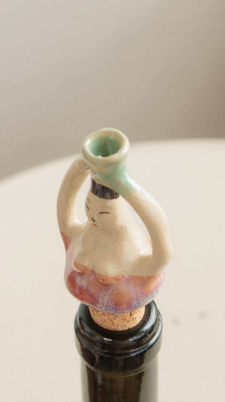 Decorative Ceramic Wine Stopper - Blush Marble Woman